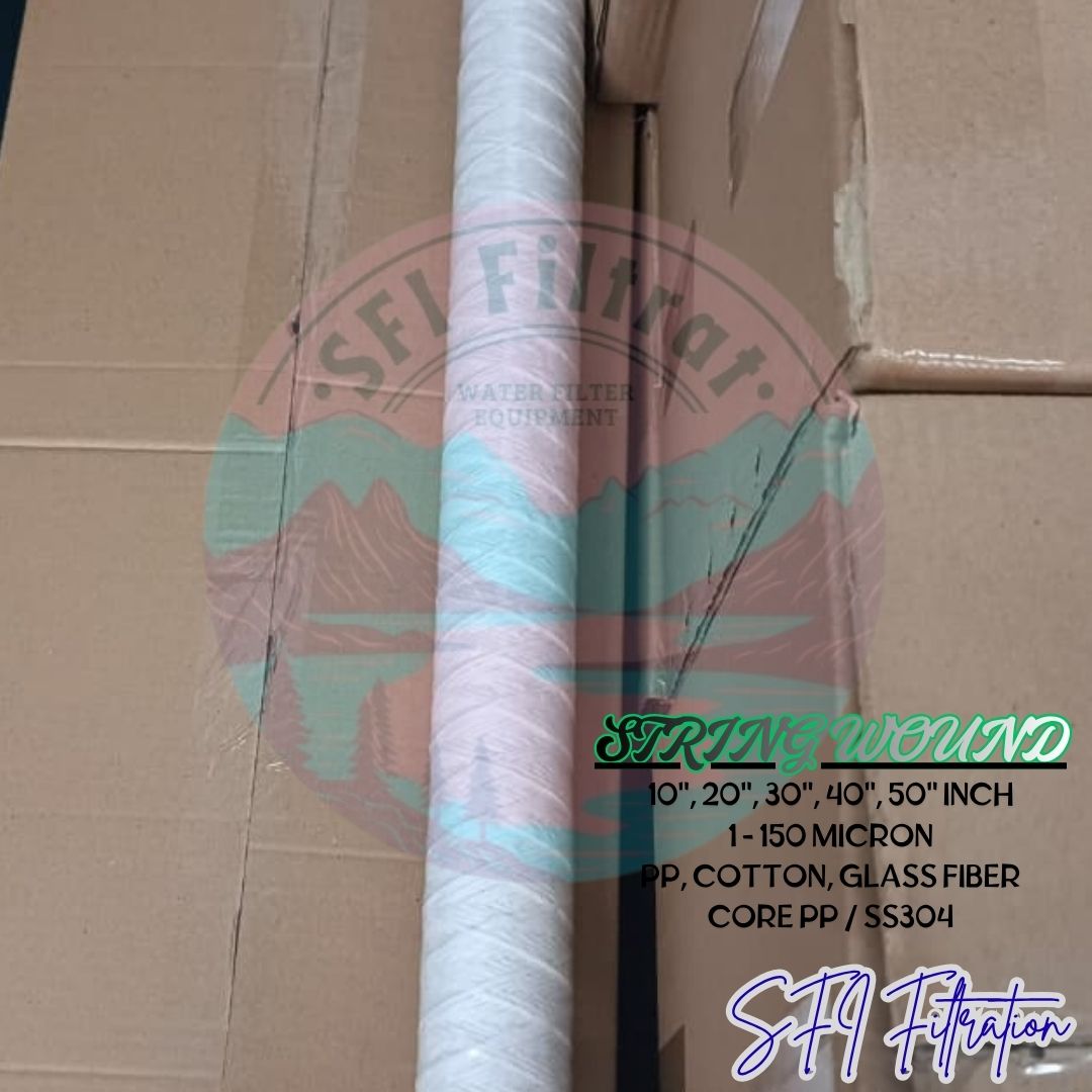 SWC5PA30P String Wound Yarn Cartridge Filter SWC5PA30P String Wound Yarn Cartridge Filter 30 Inch berbahan PP Yarn untuk sediment filtration, RO pretreatment, WTP, BWRO, SWRO dan industri.